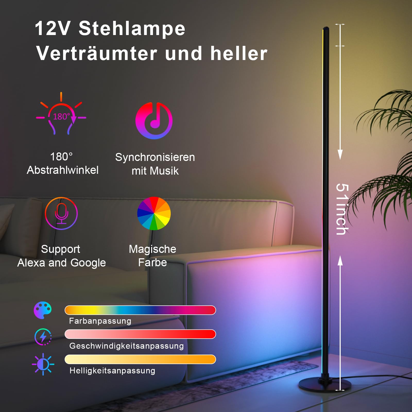 Lanmonlily RGBICW Lampadaire LED, WiFi Lampadaire sur Pied Fonctionne avec Alexa, Google Assistant, Musique Sync,16 Millions Couleurs et 68 Modes, Lampe d'Ambiance Moderne pour Salon 2 pack