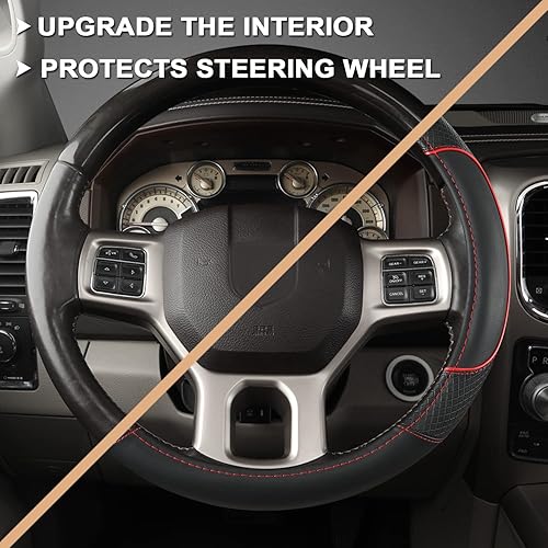 Miniatura 3 de GIANT PANDA Cubierta del volante del coche para Dodge Ram 1500 2500 3500 - Negro+Rojo Trim