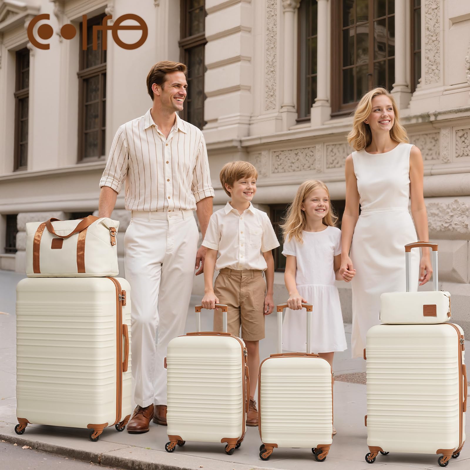 COOLIFE Juego Maletas 6 Piezas 16''20''24''28'',268L ABS+PC, Cerradura TSA | 4 Maletas, Bolsa de Viaje Expandible & Bolsa de Aseo – Ideal para Viajes en Familia, Vacaciones Largas & Solución Completa