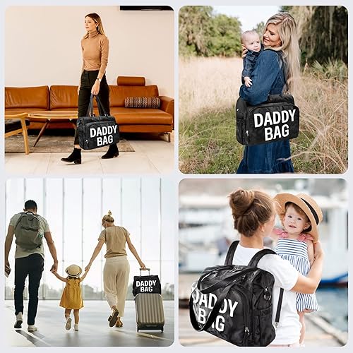 Miniatura 2 de Mochila convertible 4 en 1 para papá, mochila de pañales color negro camuflaje para papá y mamá, bolsa de padre para el hospital con impresión de