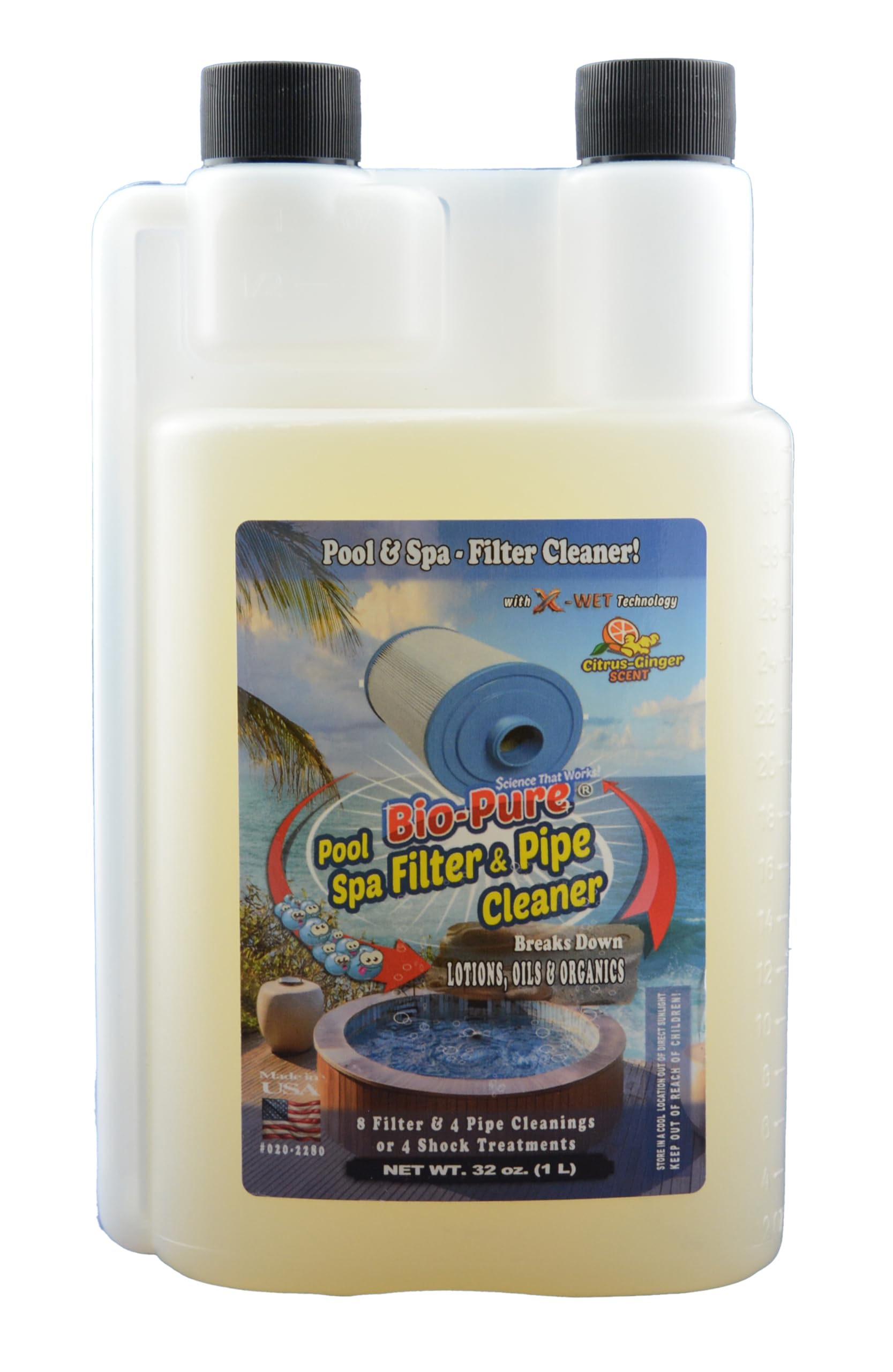 Bio-Pure Spa Filter & Pipe Cleaner – 3 in 1 Spa System Cleaner per impianti idraulici, pareti e filtri a cartuccia – Spurgo tubi, filtro profondo ammollo & spray Cleaner – Sviluppato dal Dr. Bernard