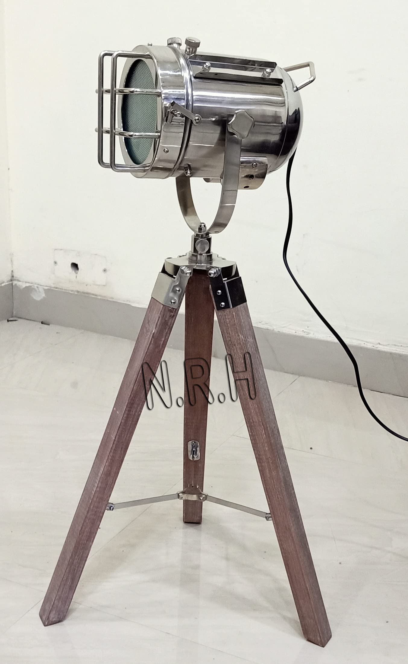Farmhouse - Lampada da tavolo regolabile per cinema con treppiede in stile bianco antico