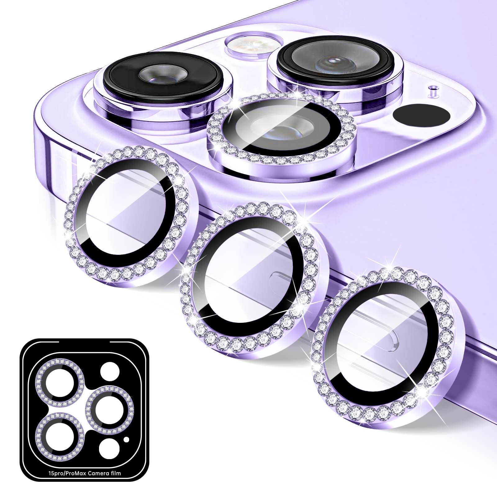 Kucheed Diamond Camera Lens Protector for iPhone 12 Pro Max, Bling Tempered Glass Camera Cover, Individual Automatic Alignment Metal Rings, Glitter Phone Lens Cover Film Stickers