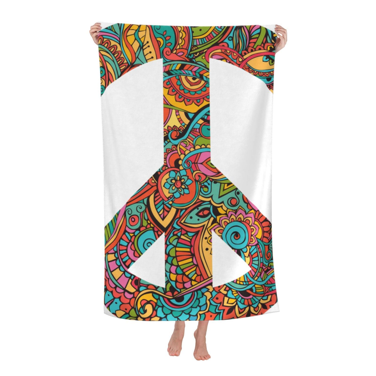 LSRCPD Beach Towel Psychedelic Peace Sign Microfiber Beach Towels Blanket Oversized Tropical Big Extra Large XL Pool Towels Quick Dry Sandproof for Women Girls Kids