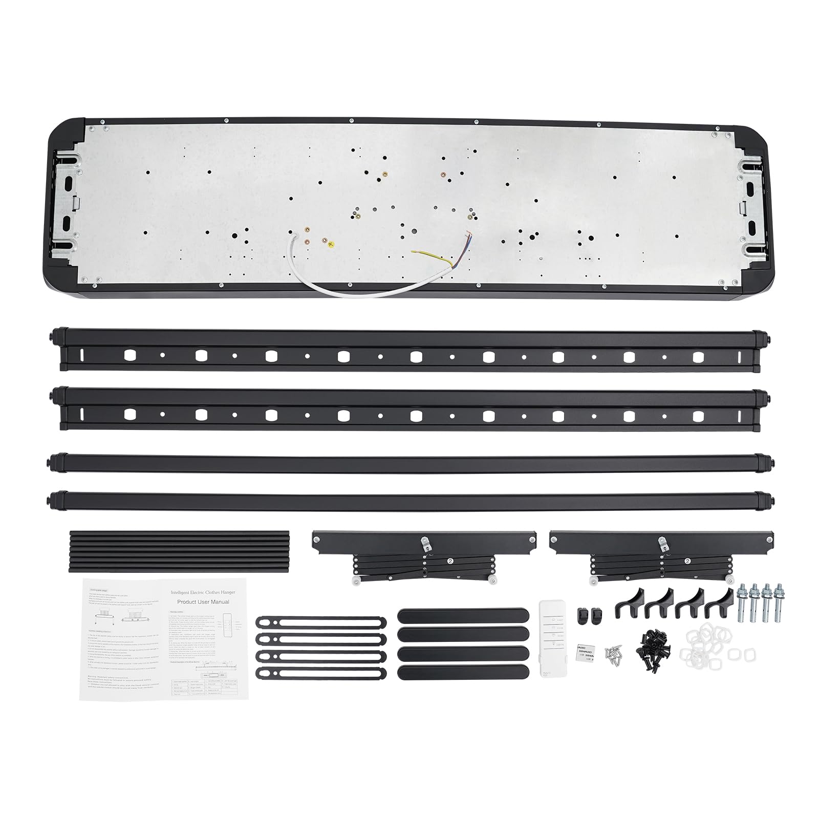 Stendibiancheria elettrica, supporto verticale da soffitto con illuminazione e telecomando, per parete e soffitto, pieghevole, salvaspazio, in alluminio e acciaio nero