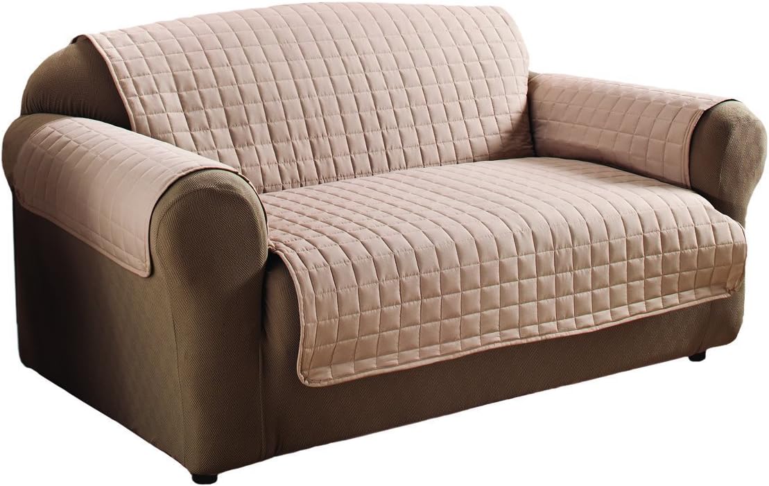 Elegance Linen Quilted Pet Dog Children Kids - Furniture Protector- Microfiber Slip Cover Natural Sofa