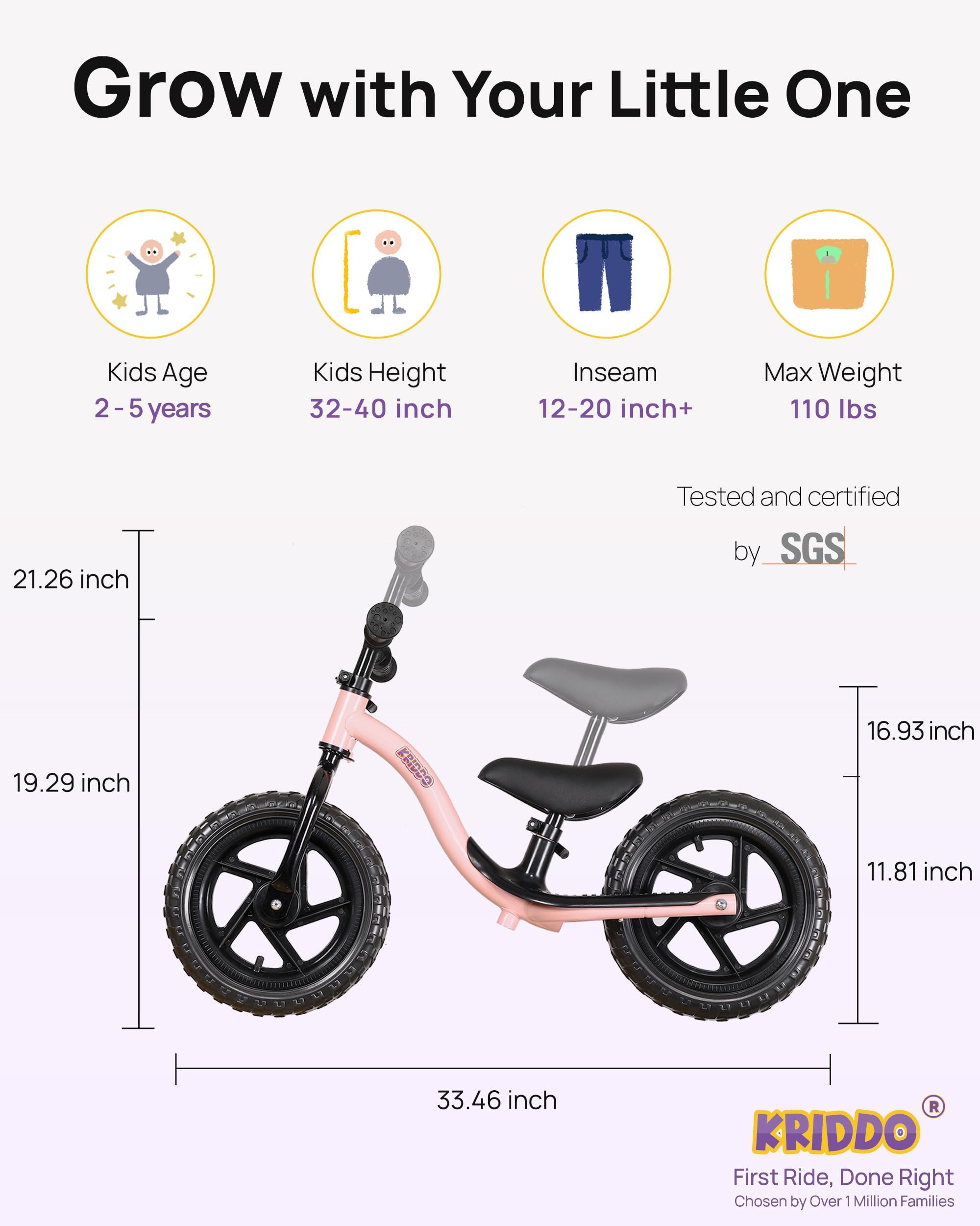 KRIDDO Bicicletta Senza Pedali per Bambini di 2 Anni, Età 24 Mesi a 5 Anni, Bicicletta Interattiva per Apprendimento Precoce con Stabilità, Regalo per Bambini e Bambine di 2-5 Anni | 2 anni