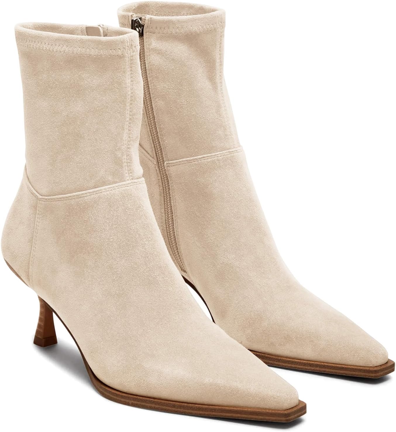 Coutgo Womens Kitten Low Heel Ankle Boots Pointed Toe Side Zipper Short Booties Fall Shoes