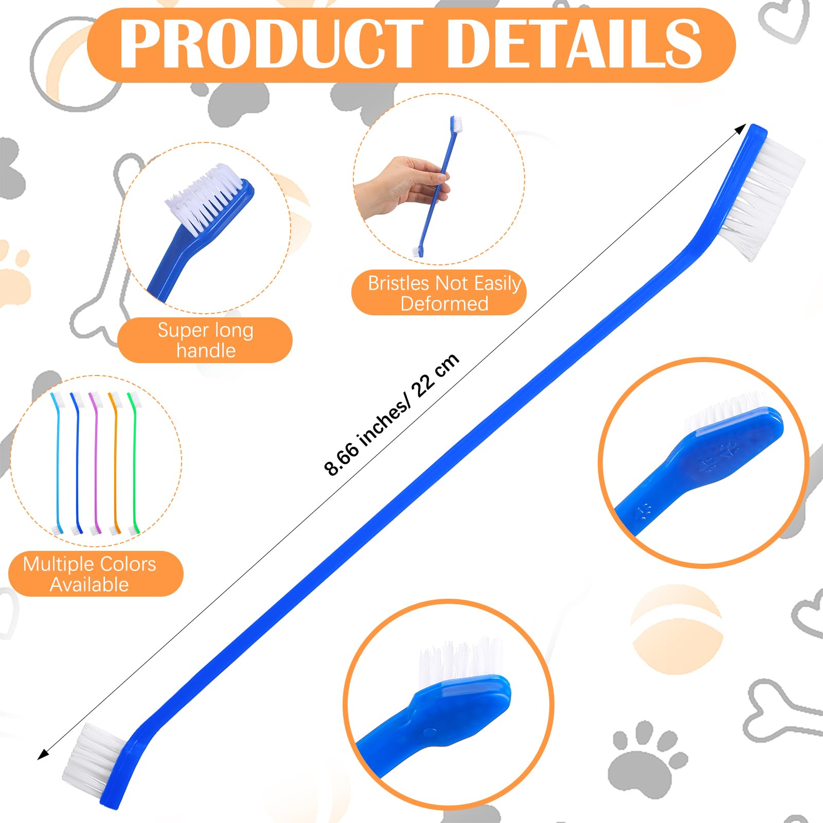 Lot de 200 brosses à dents pour chien en vrac, 100 brosses dentaires à double tête, 100 brosses à doigts à 360 degrés, nettoyage facile des dents pour animaux de compagnie, entretien doux