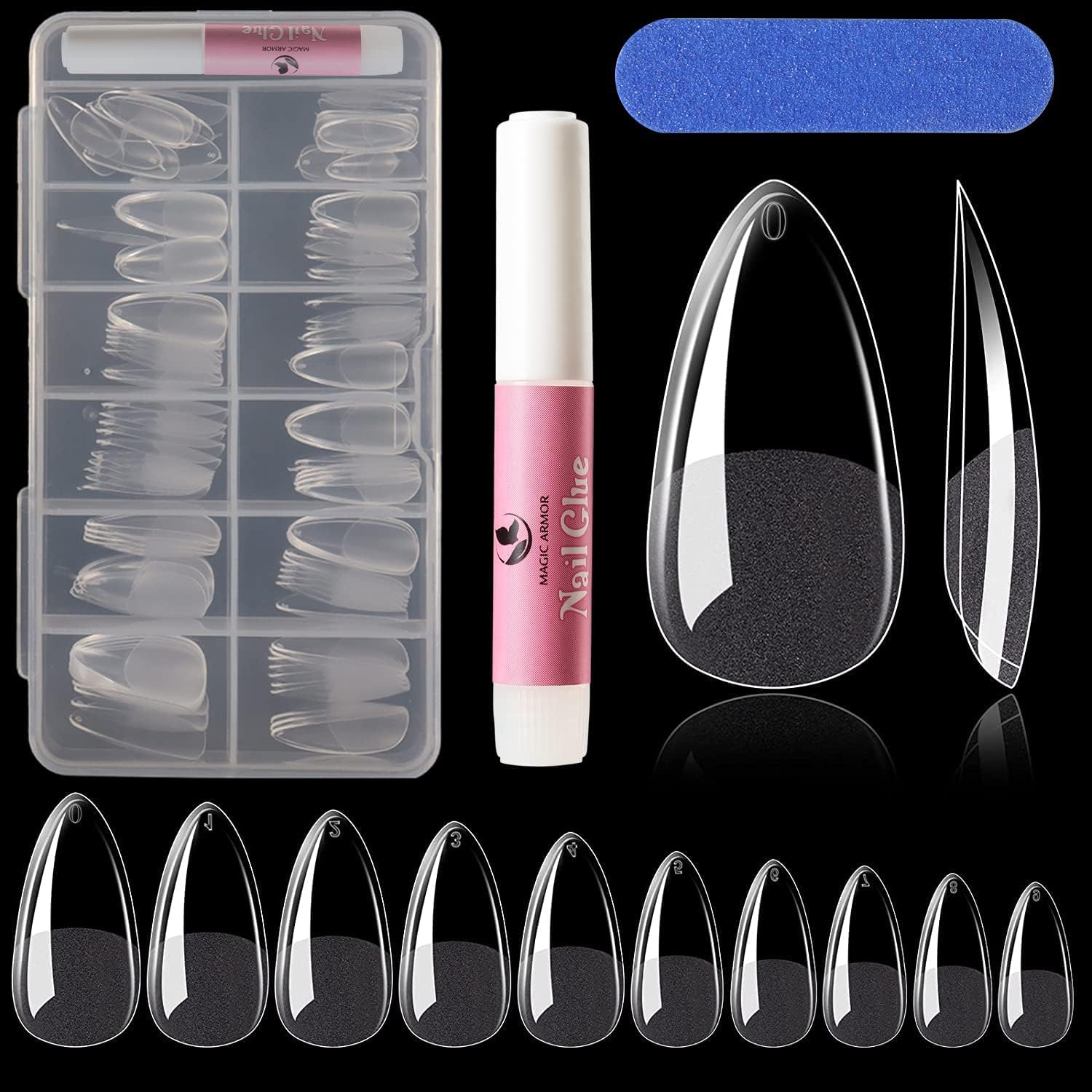 MAGIC ARMOR Almond Fake Gel Nail Tips 120pcs Press on Nails Medium French Design Clear Full Cover Artificial False Nails With Nail Glue, 10 Sizes