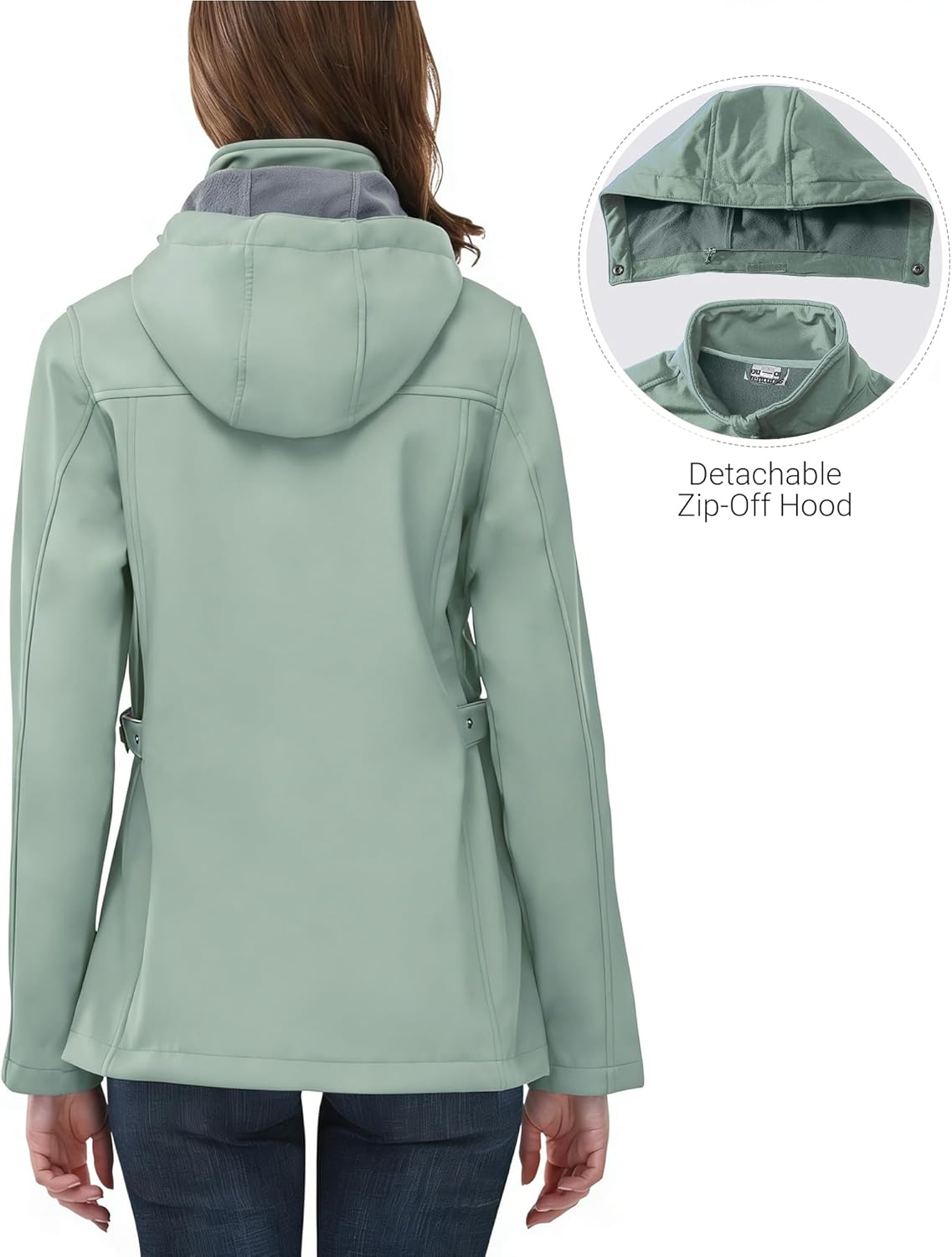 Outdoor Ventures Women's Softshell Jacket with Removable Hood, Insulated Windbreaker Waterproof Warm Fleece Lined Coat