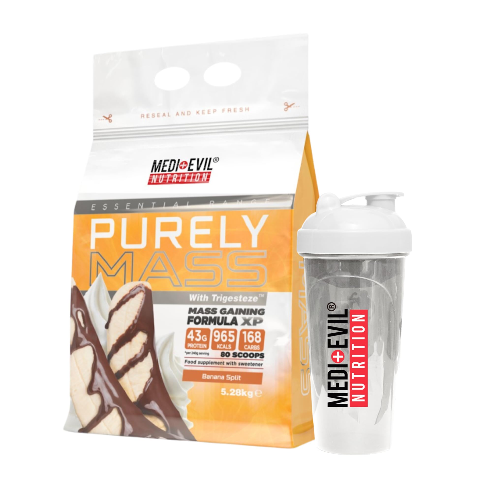 Medi-Evil Nutrition Purely Mass Gainer Whey Protein Powder, Banana Split Flavour 5.28kg, High Calorie Weight Gainer for Muscle Growth and Muscle Recovery