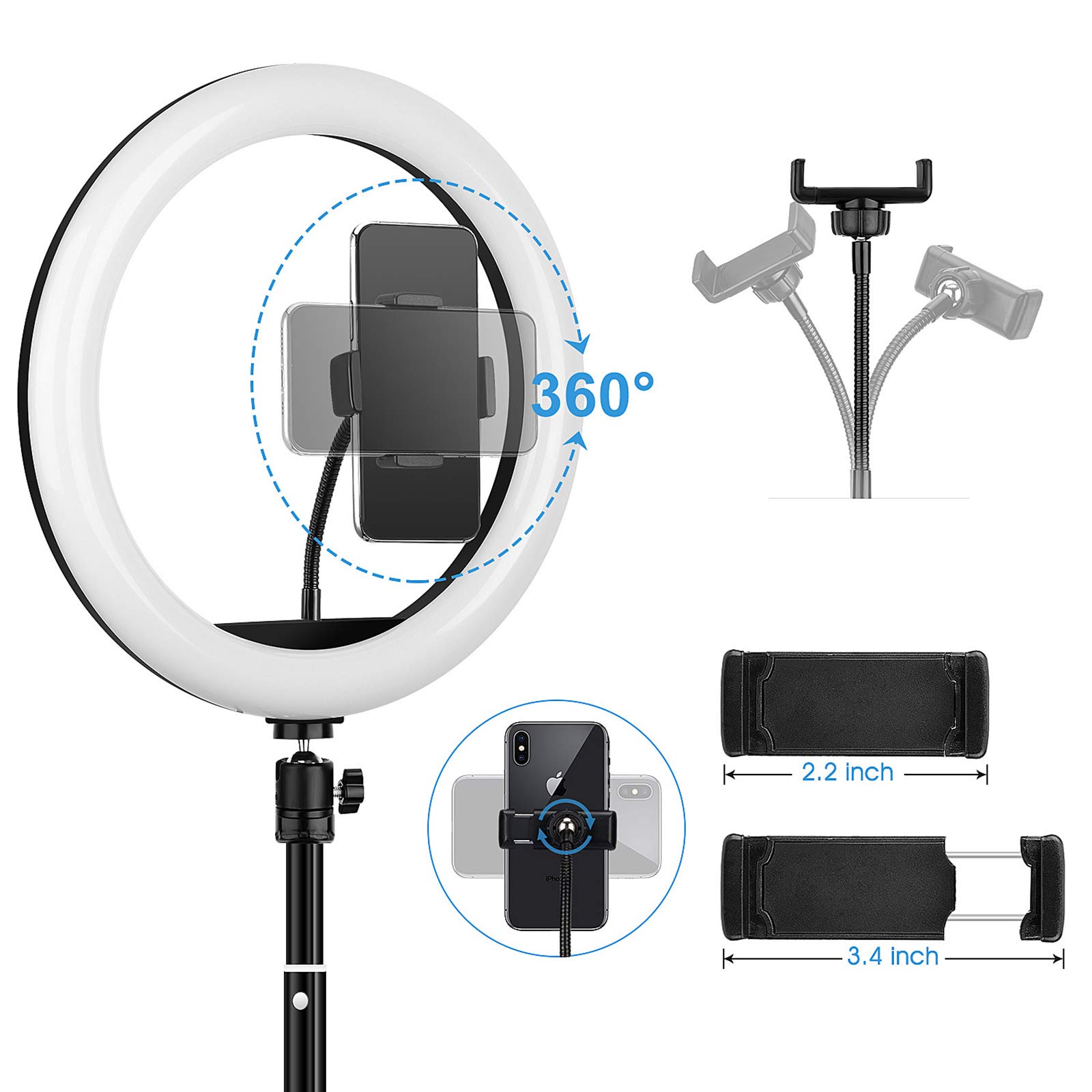 12-in Light Ring con allungabile basamento del treppiedi e supporto del telefono a distanza per il Live Streaming, selfie Ringlight per la macchina fotografica di registrazione video snd Fotografia