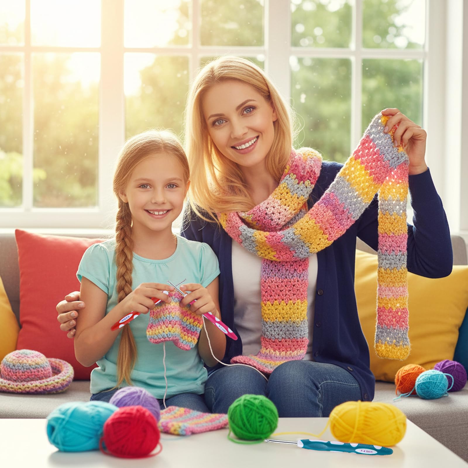 TIESOME 4 PCS Ergonomic Crochet Hooks Set, 2.5/3/3.5/4mm Stainless Steel with Soft Handle, Crochet Needles for Knitting Gloves, Hats, Scarves, Bags, DIY Yarn Weaving Tools (4 Colors) - 5