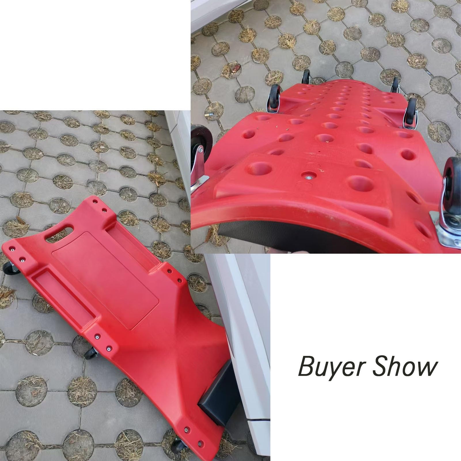 Genérico Tabla Rodante De Perfil Bajo For Debajo del Automóvil, Mecánica Resistente con 6 Ruedas Giratorias, Ergonómica Reposacabezas Acolchado Y 2 Bandejas Herramientas(Red,101.5x48x11cm)