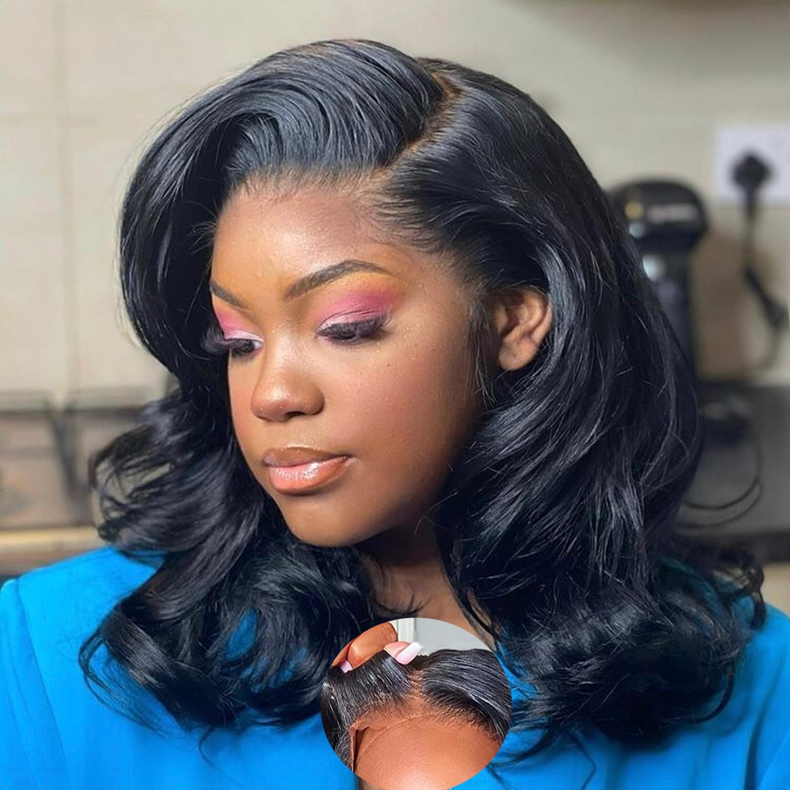 180% Density Wear and Go Glueless Short Bob Body Wave Wigs Human Hair Pre Plucked Pre Cut Lace Closure Wigs Human Hair for Women Bob Wig No Glue 4x4 transparent Lace Closure Wigs