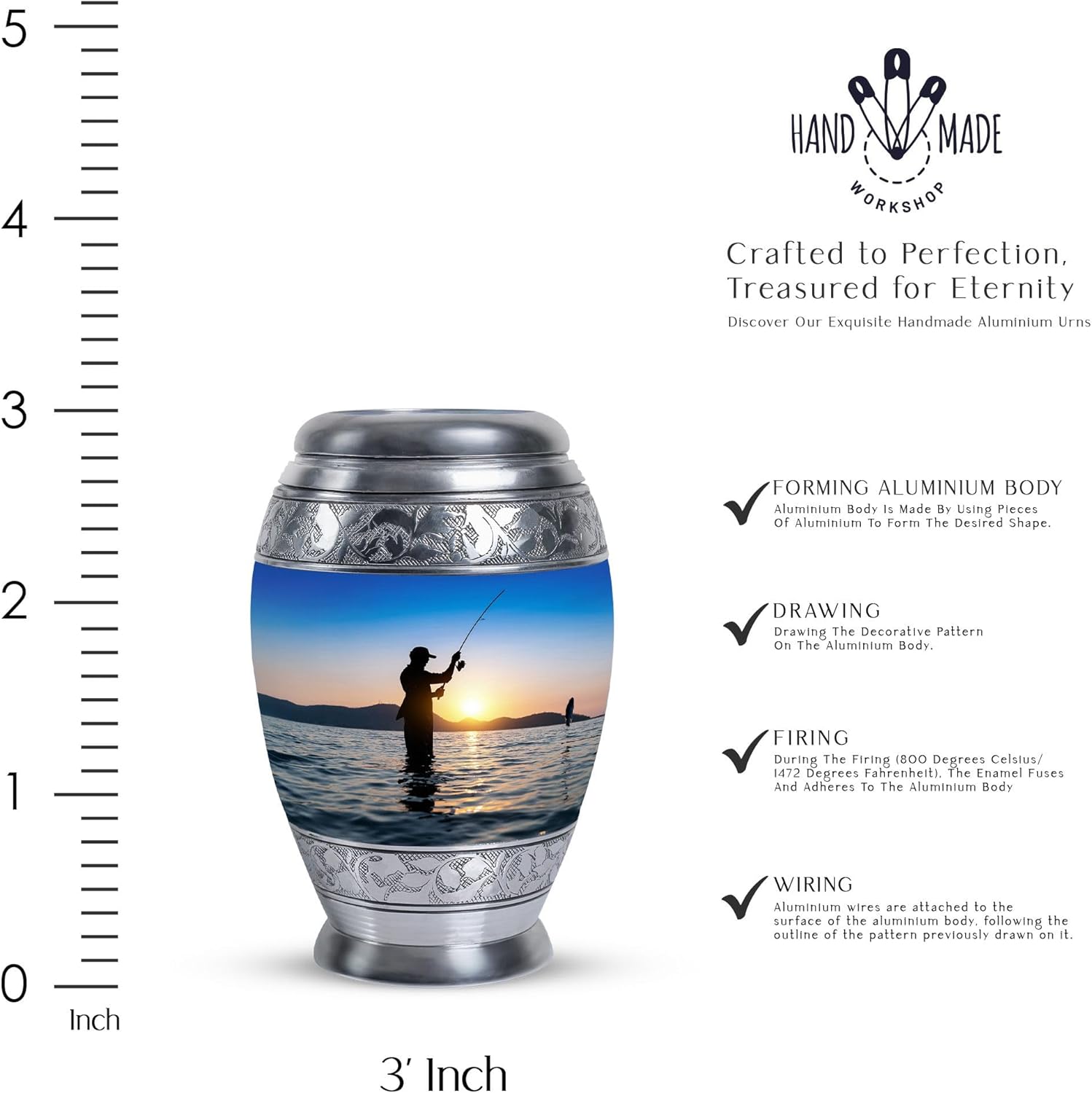 Fisherman Urns for Men Ashes - Cremation Urns for Human Ashes Adult Man - Blue Mini Funeral Companion Urn - Small Urn for Adult Male & Female - Tiny Keepsake 3 Inch, Set of 4