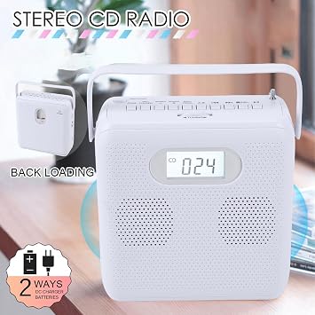 ASHATA Portable CD Player with, Desktop CD Player for Home with Handle, USB FM MP3, for Home Outdoor Travel