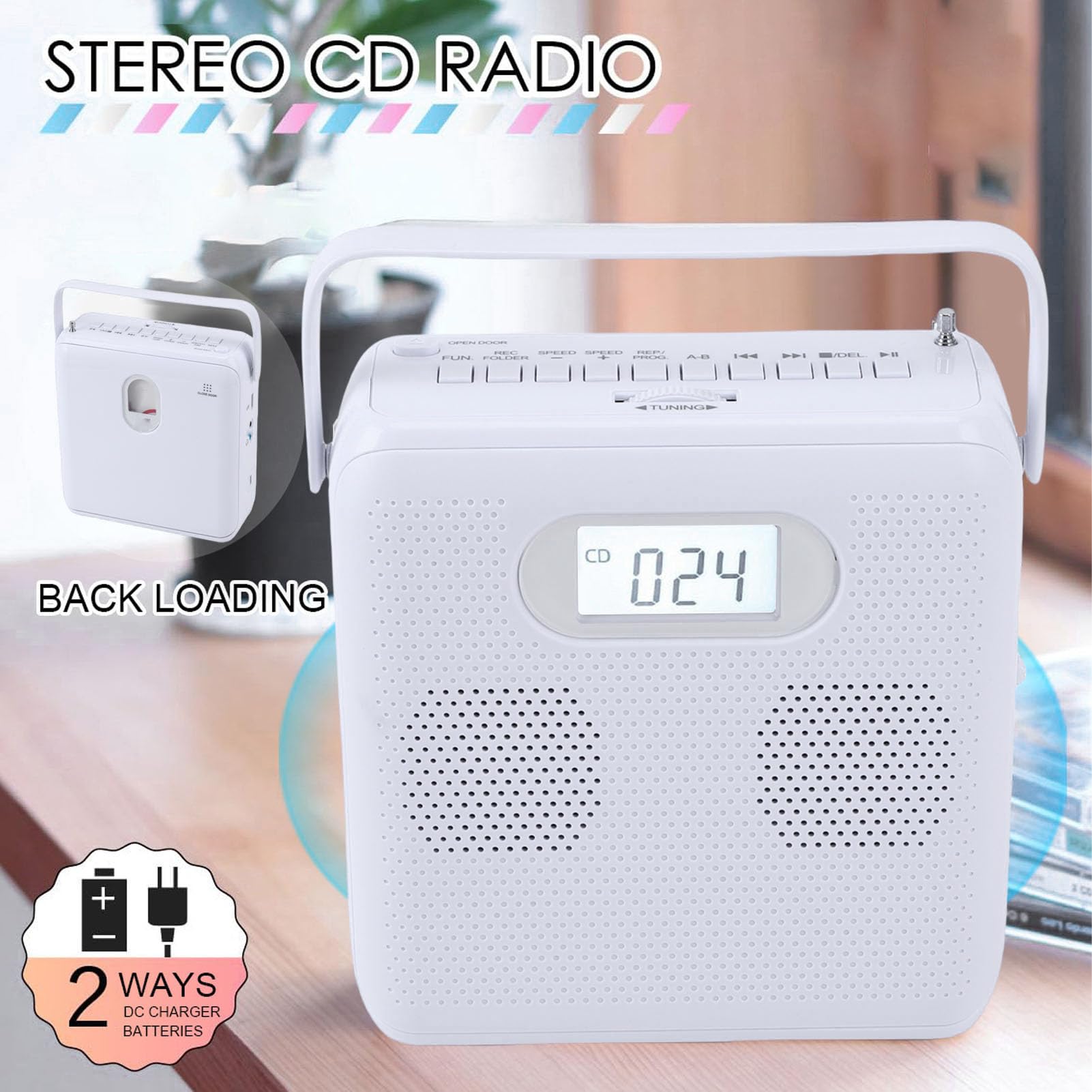 Fabater Przenośny Odtwarzacz CD, Domowy Odtwarzacz Muzyki CD do Samochodu, Obsługa Radia FM USB AUX MP3, Głośniki HiFi