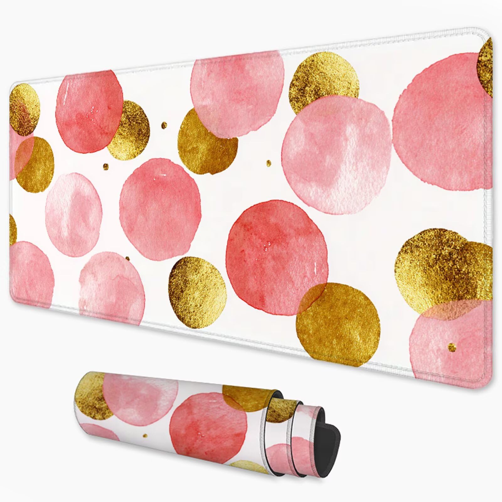 Różowa podkładka pod mysz XXL 1200 x 600 mm złota pod biurko z wodoodporną powierzchnią i antypoślizgową podstawą, podkładka pod mysz do domu, biura, komputera, poprawia dokładność i szybkość 3Y-945