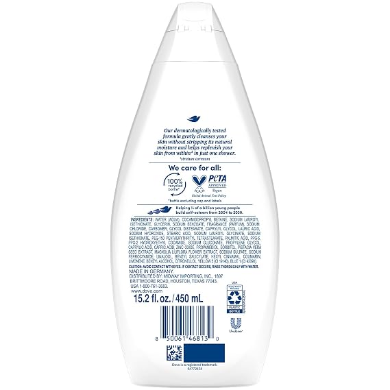 Dove Body Wash, Gentle Pamper 3-Pack Soothing Moisturizing Cleanser for Soft Skin, 15.22 Oz Ea