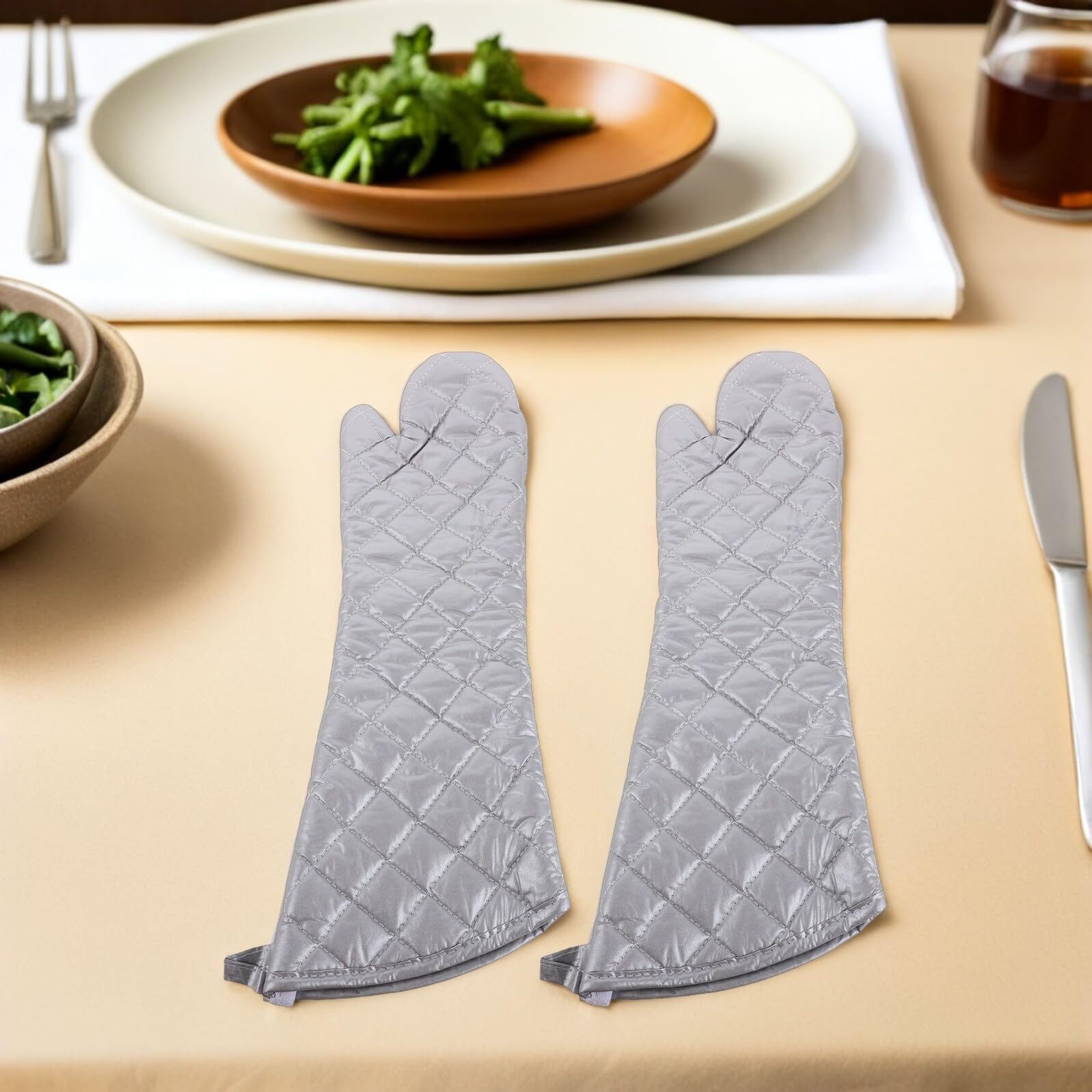 Generic Guanti da Cucina Resistenti al Calore in Cotone Poliestere Argento, Guanti Forno Multifunzionali per Forno Microonde e Stufa, Protezione Alta Temperatura per Cuochi e Barbecue