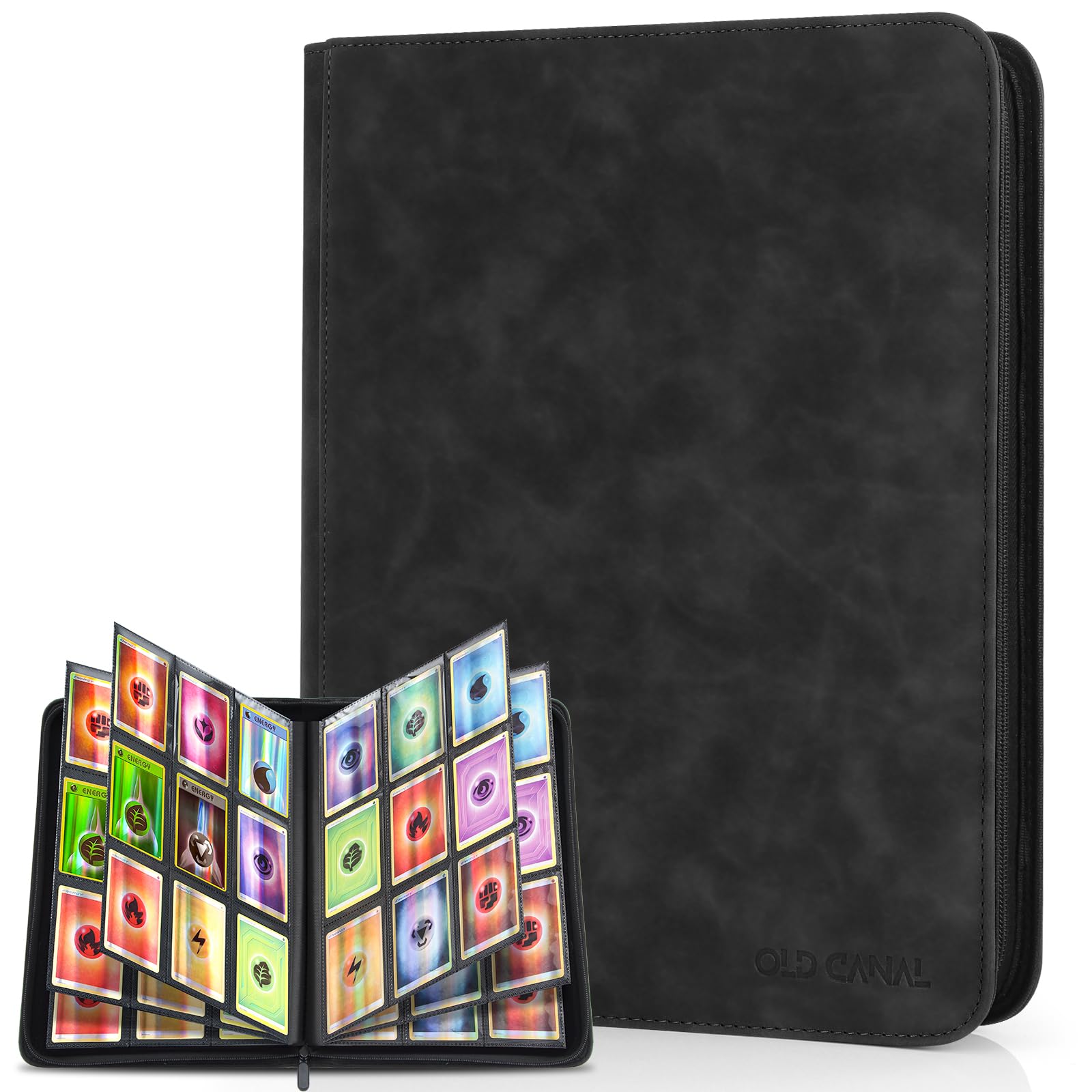Old Canal Trading Card Album, Card Scrapbook with 9 Compartments for up to 540 Cards, Portable Zip Binder