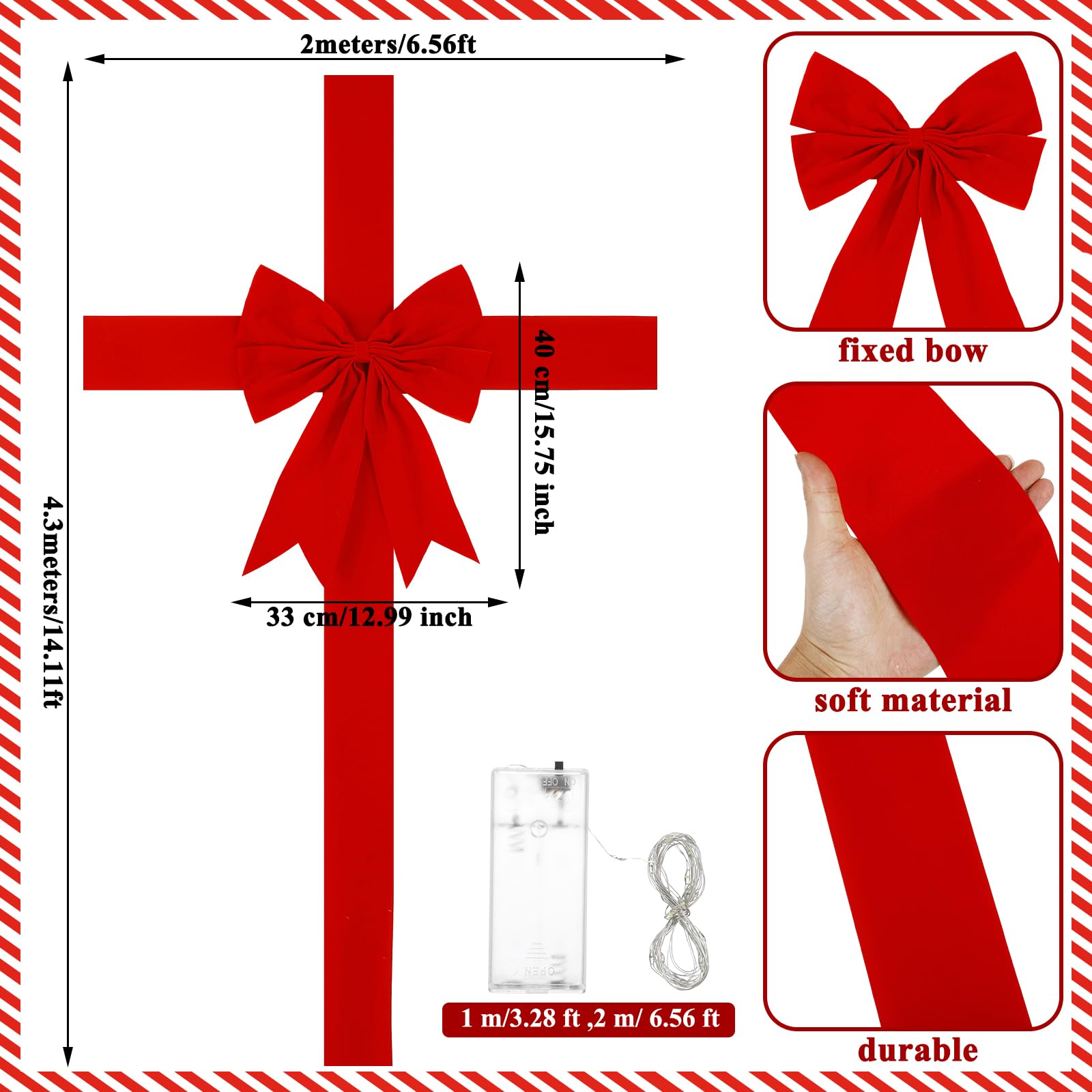 Spiareal Christmas Cabinet Door Ribbon Bow with LED Light Large Red Velvet Christmas Wreath Bow Glowing Bow Christmas Tree Bow Festival Wrapping Decorations for Fireplace Home Front Door