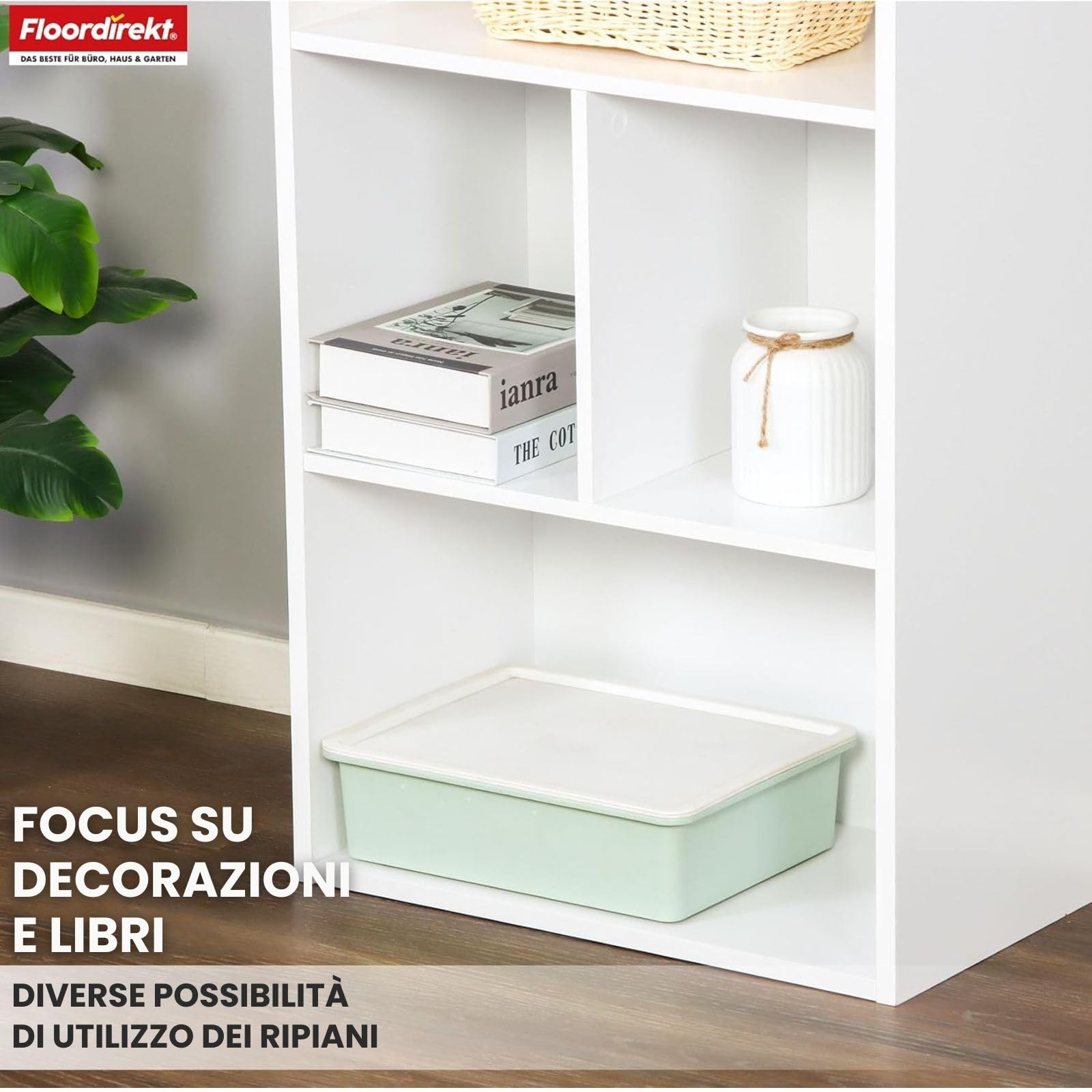 Floordirekt Libreria, scaffale bianco con 6 scomparti, 29 x 50 x 121 H, divisorio per cameretta dei bambini, soggiorno, ufficio e camera da letto (California)
