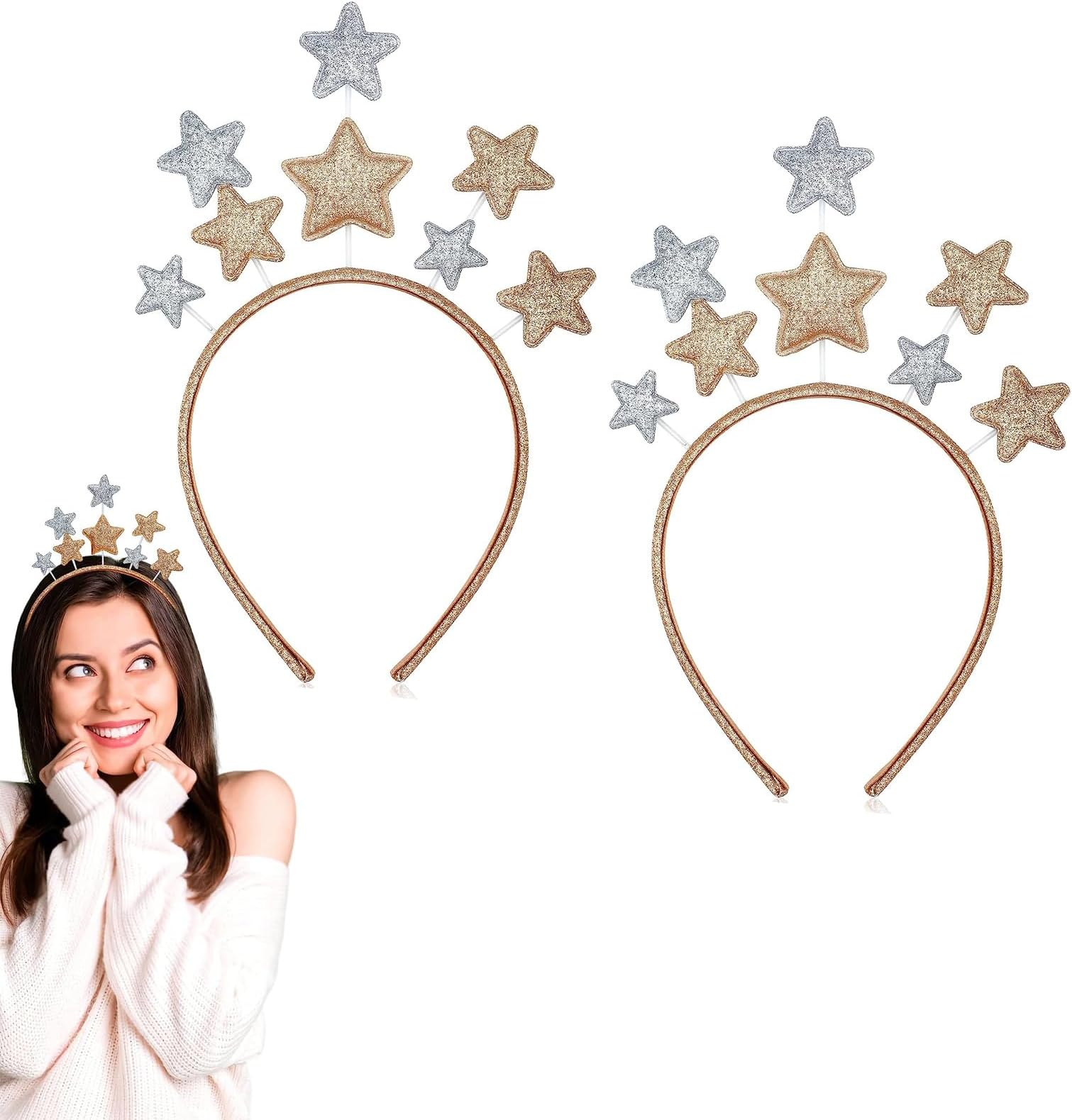 TERRIFI Kid Star Headband, Glitter Star Headband, Princess Gift Hair Bands, Headbands for Children Women Girls, Children's Star Headpiece, Glitter Hair Band Party Birthday Daily Decor 2PCS