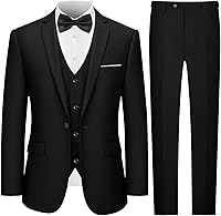 LUPURTY Men's 3-Piece Slim Fit Suit - One Button Blazer Vest Pants for Wedding Business Tuxedo