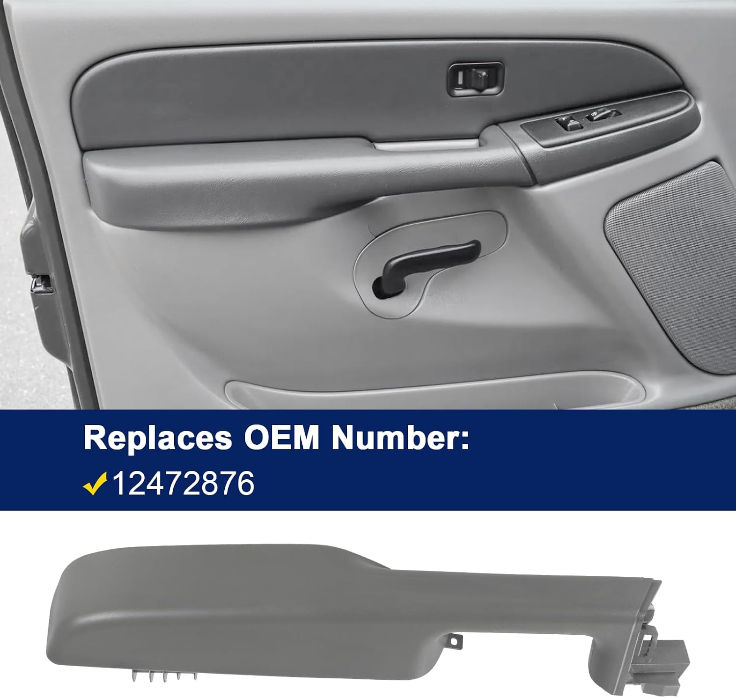 JDMSPEED Passenger Right Side Front Door Armrest Handle Compatible with 1999-2006 Chevy Suburban/Tahoe/Avalanche GMC Yukon/Escalade Replace# 12472876 (Gray)