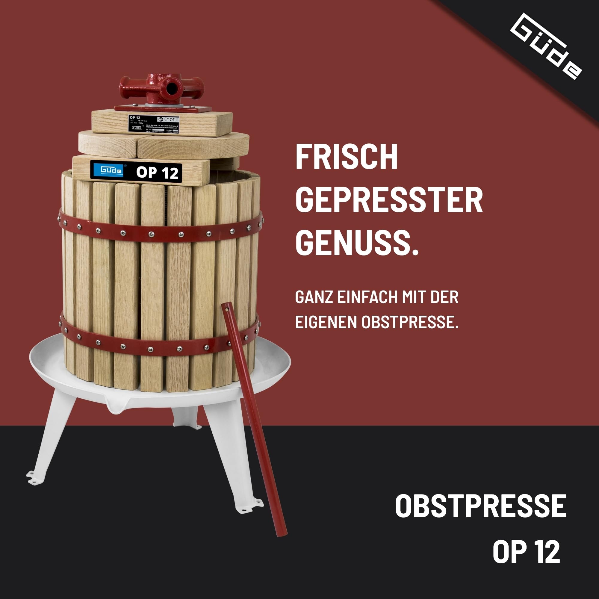 Güde PRESSOIR mécanique vis maie Acier sellettes hêtre 12 L, Tan