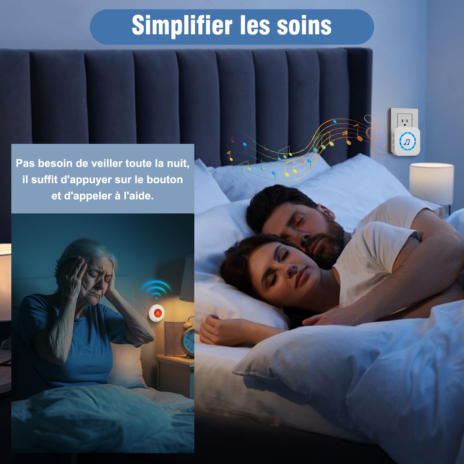 ChunHee Bouton d'appel d'urgence pour Personne âgé/Bracelet Alarme Personne Agee/Téléavertisseur sans Fil/Avertisseur pour Personne âgé/Alarme Maison Récepteur Distance de 500 Pieds (Ensemble C)