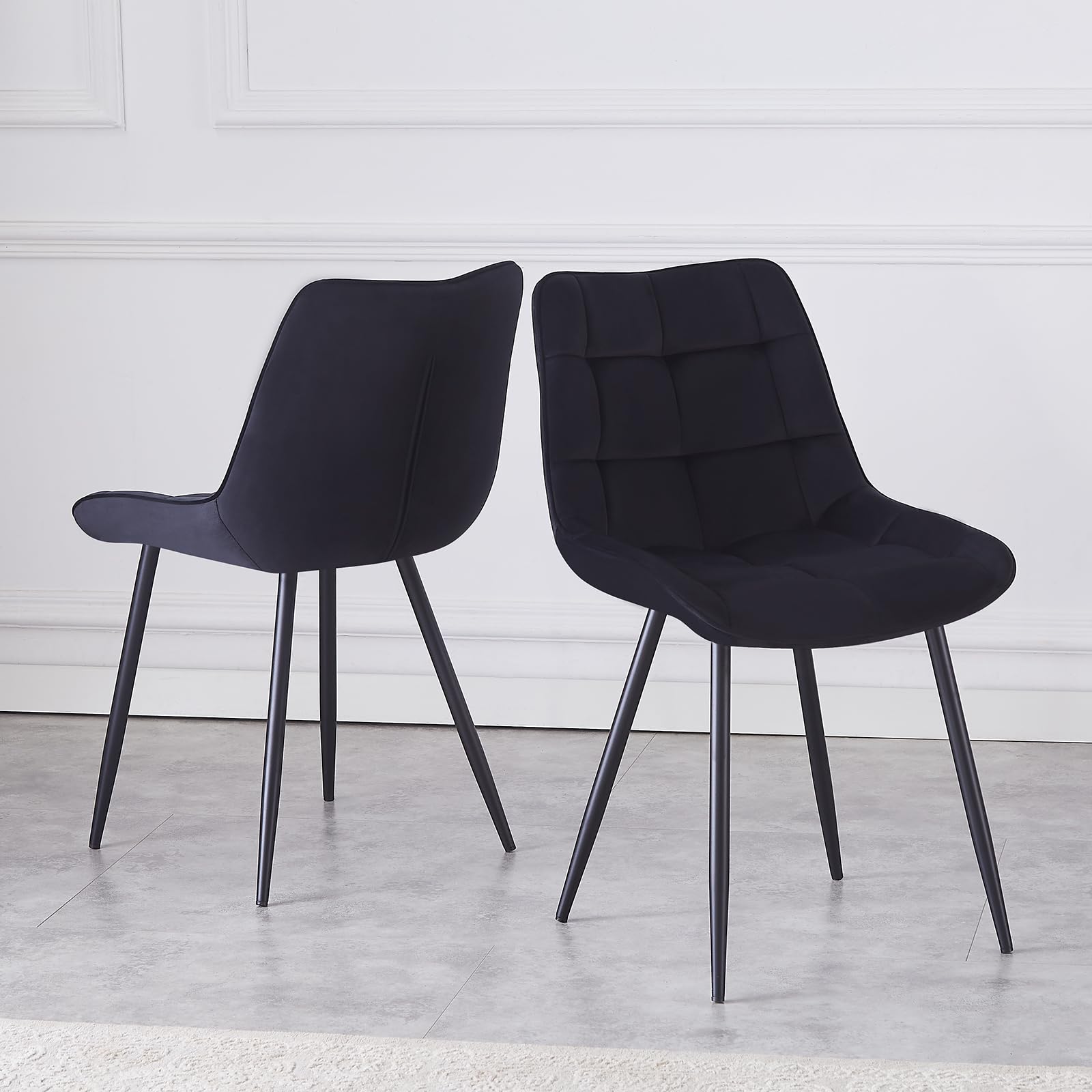 AINPECCA Set di 4 sedie da pranzo in velluto nero, senza braccioli, schienale alto, imbottite, con gambe in metallo nero, per sala da pranzo, cucina
