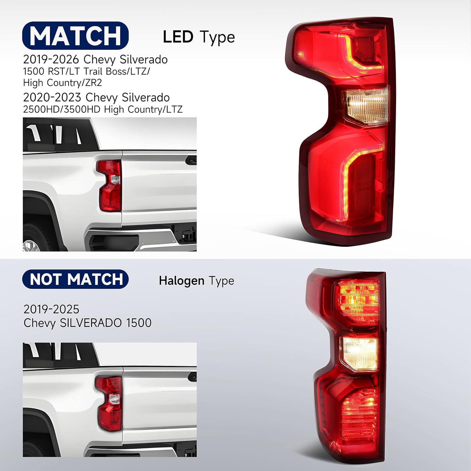 LED Tail Lights Compatible with 2019-2026 Chevy Silverado 1500 RST/LT Trail Boss/LTZ/High Country/ZR2 2020-2023 Silverado 2500HD/3500HD High Country/LTZ Taillights with Harness, Left Driver Side