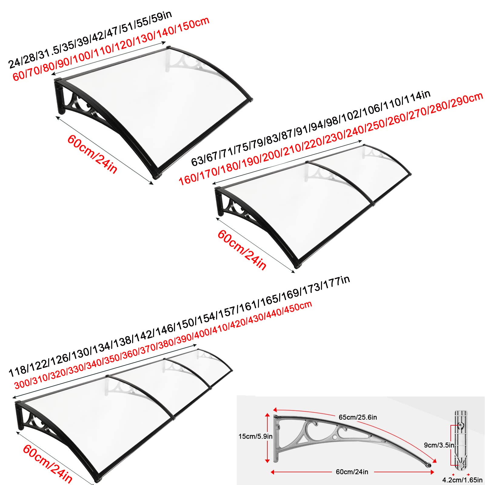 Toldo ligero para puerta delantera, toldo para exteriores, impermeable, refugio contra la lluvia para puerta trasera, porche, ventana, patio, toldo, toldo para puerta, cubierta de policarbonato, prote