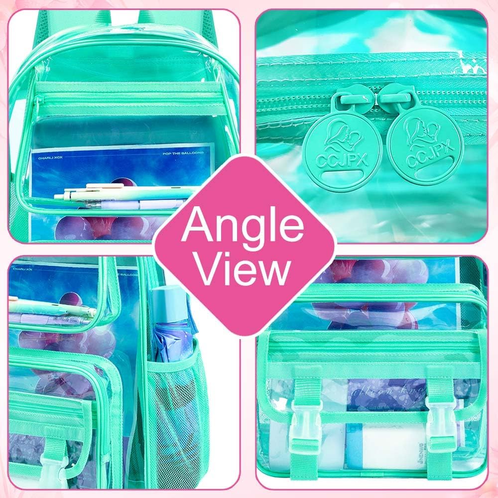 UFNDC 3PCS Clear Backpack Heavy Duty, See Through School Bag for Girls, Sequins Transparent Bookbag for Women
