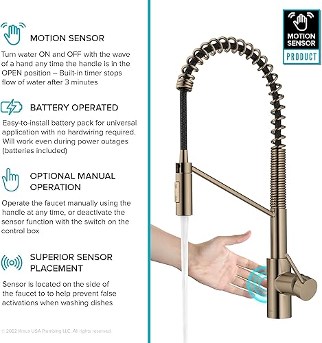 Miniatura 2 de KRAUS Oletto - Grifo de cocina comercial monomando extraíble, con sensor sin contacto y con montaje superior QuickDock, en bronce champán antiguo
