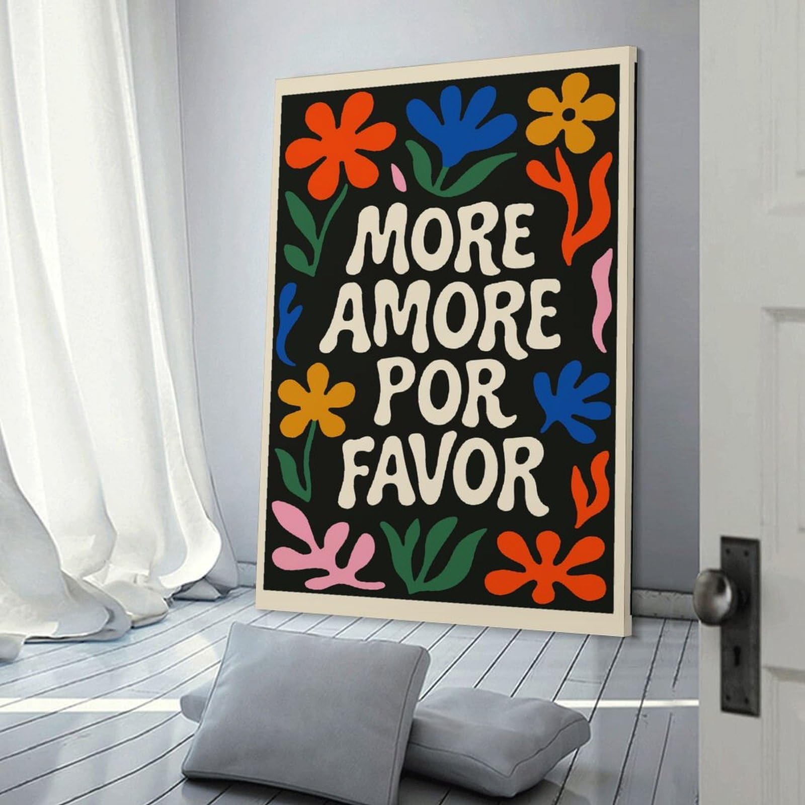 Junmoney More Amore Por Favor Floral Art Decorative Canvas Print, 24x36inch(60x90cm), for Hallway, Entryway Or Landing, Home Artwork for First Impressions