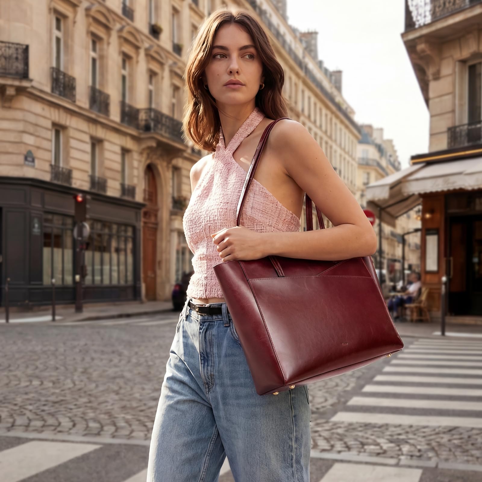 Kattee Bolsas de trabajo para mujer, bolsa grande de cuero con compartimento para laptop, bolsos de viaje