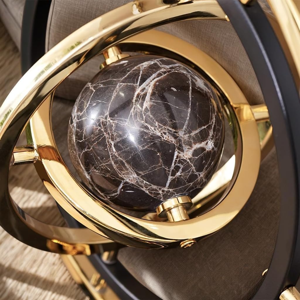 Modern Abstract Metal Globe Sculpture Ornament – Black & Gold Rectangular Base Desk Decor, Tabletop Art Piece for Home Office Shelf Living Room, Unique Housewarming Gift - Image 2