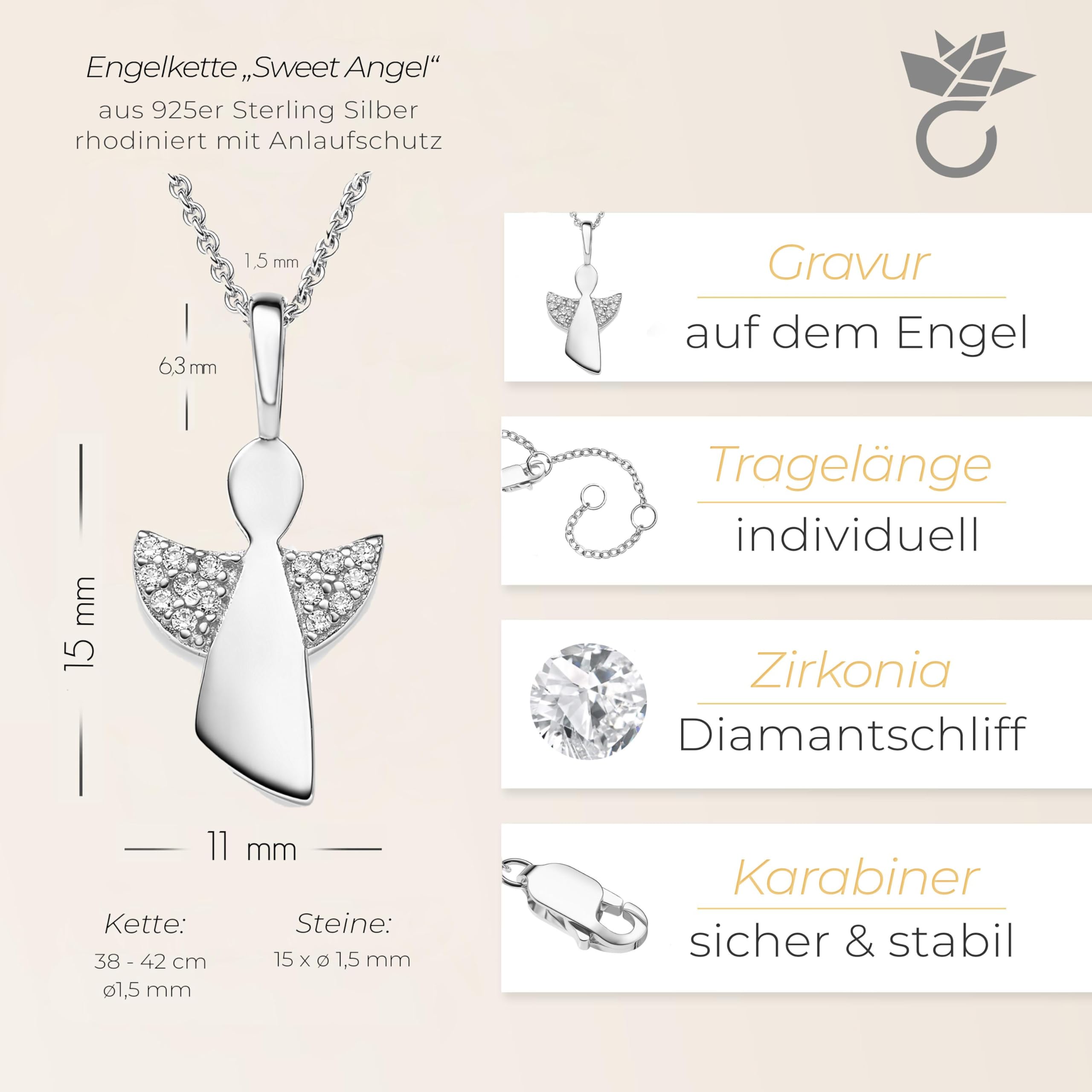 Amoonìc Schutzengel Kette Mädchen Kommunion Silber 925, Geschenk zur Taufe | Erstkommunion Konfirmation Taufkette, personalisierte Halskette mit Engel-Anhänger Engel Kettenanhänger für Kinder mit Gravur