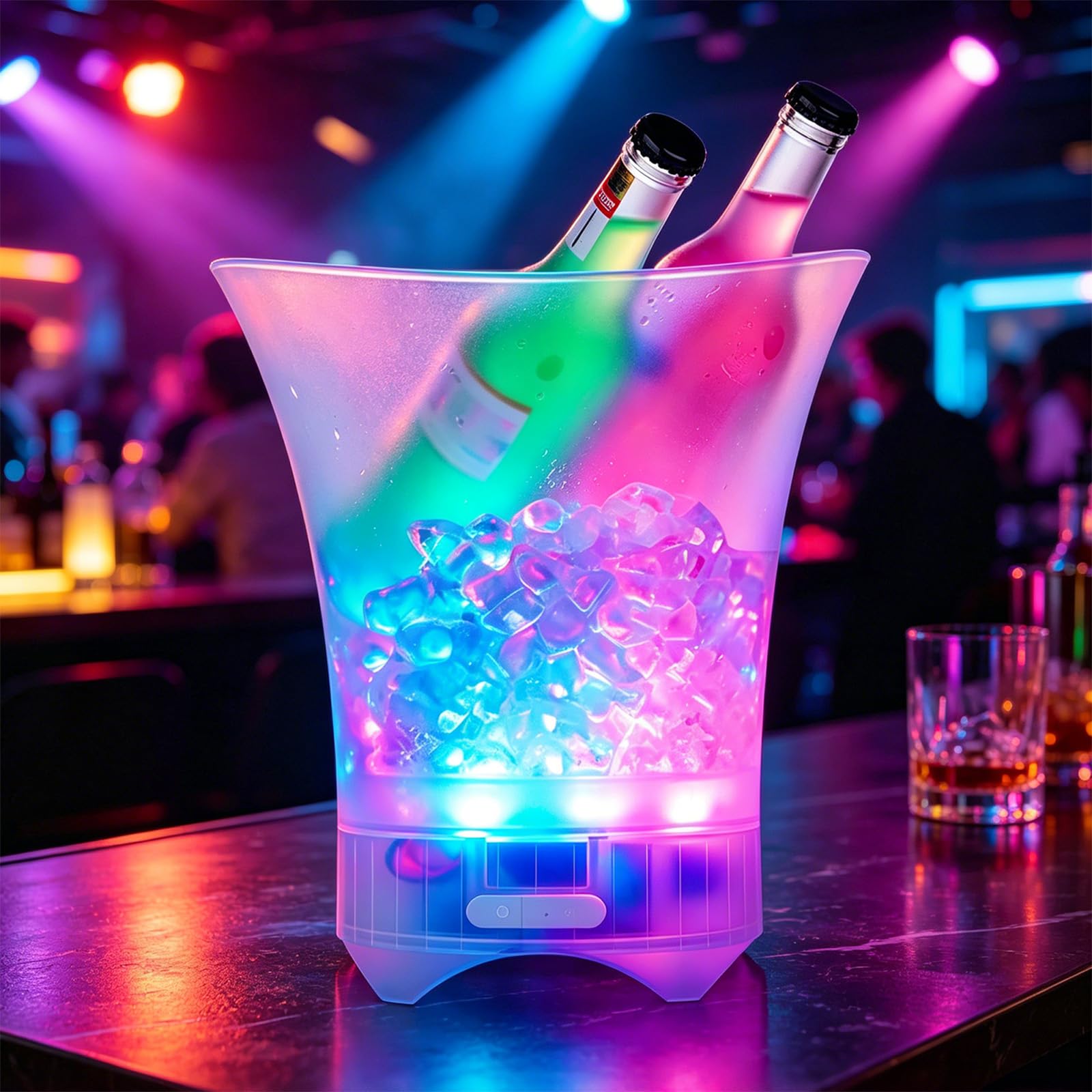 Cubo de hielo LED con música, 5 l multicolor, LED, cubitera para champán, cubitera con varios colores degradados, color ajustable, conectividad Bluetooth para festival, fiesta, casa, bar club