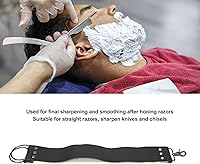 Vista 5 de Strop de cuero negro con ganchos de anclaje de latón para afilar cuchillos, rasurar corte recto, herramienta de limpieza duradera para maquinillas