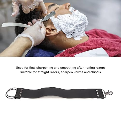 Miniatura 5 de Razor Strop con elegante cuero negro,Ganchos de anclaje de latón remachado para la limpieza,Cuchillo afilar barbero Strop, afeitado cuero Strop