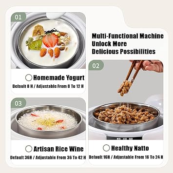 36 Hour Yogurt Maker, Yogurt Maker Automatic Digital Yoghurt Maker Machine, LCD Display with Constant Temperature, Yogurt Maker Machine with Adjustable Time & Temp Control,A