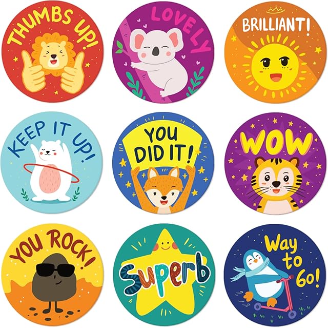 Reward Stickers for Kids by Sweetzer & Orange - 1008 Stickers, 8 Assorted Designs, 1 Inch School Stickers - Teacher Supplies for Classroom, Potty Training Stickers and Motivational Stickers