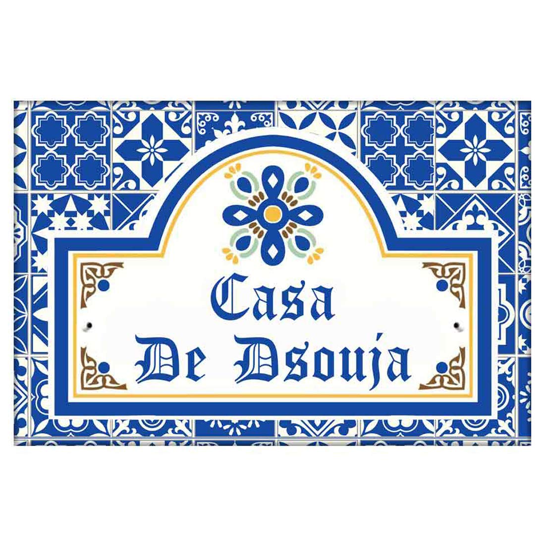 Nutcase polycarbonate Customized Personalized Waterproof Sunboard Digital Print Spanish Azulejo Portuguese Style Outdoor Name Plates for Home -W-12 x L-8"- Tiles of Seville