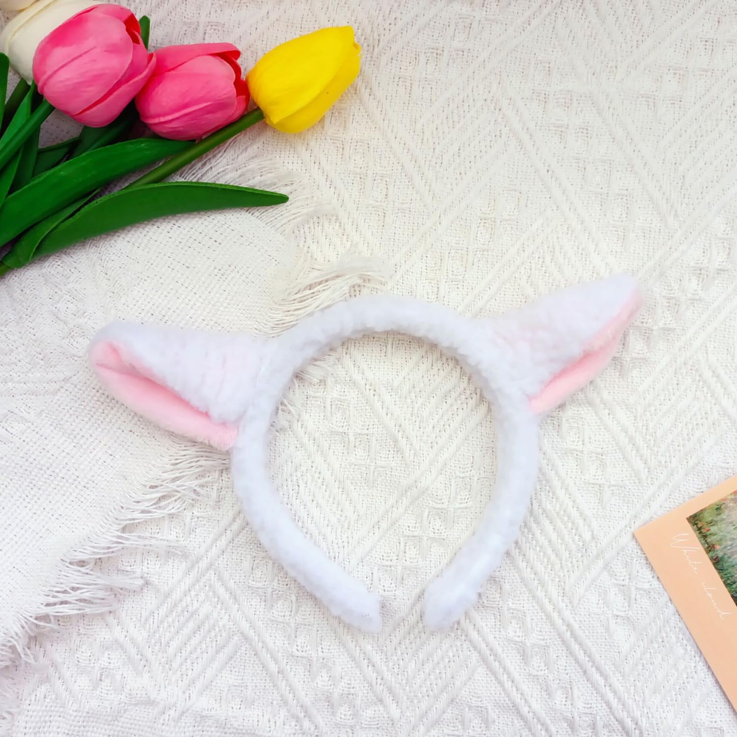 AOVNA Sheep Ears Headband - Cute Sheep Ears Fancy Dress Accessory - White and Pink Lamb Headband Hair Accessory - Image 3